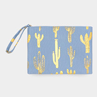 Metallic Cactus Patterned Pouch Clutch Bag