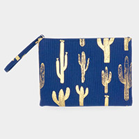 Metallic Cactus Patterned Pouch Clutch Bag