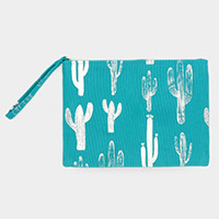 Metallic Cactus Patterned Pouch Clutch Bag