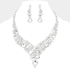 Pearl Round Teardrop Stone Accented Evening Necklace