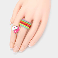 2PCS - Striped Resin Enamel Yin Yang Heart Mixed Rings