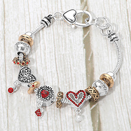 Rhinestone Embellished Heart Multi Bead Bracelet