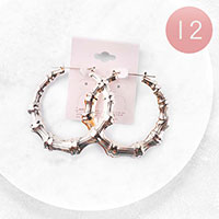 12Pairs - Metal Bamboo Hoop Pin Catch Earrings