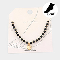 Metal Heart Charm Semi Precious Stretch Anklet