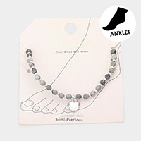 Metal Heart Charm Semi Precious Stretch Anklet