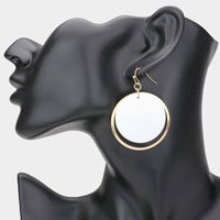 Open Metal Circle Round Mother of Pearl Layered Dangle Earrings