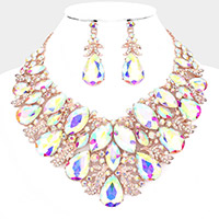 Marquise Teardrop Stone Accented Leaf Evening Necklace