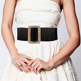 Stone Embellished Open Rectangle Elastic Belt