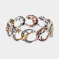 Metal Cat on Crescent Moon Stretch Bracelet