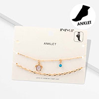 2PCS - Metal Chain Turtle Pearl Charm Anklets