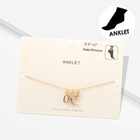 Semi Precious Teardrop Crescent Moon Star Charm Anklet