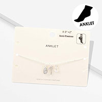 Semi Precious Teardrop Palm Tree Anchor Charm Anklet