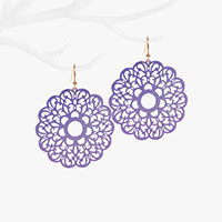Cut Out Detailed Floral Brass Metal Dangle Earrings