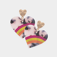 Three Tone Pointed Celluloid Acetate Heart Dangle Earrings