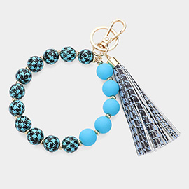 Houndstooth Patterned Beaded Tassel Keychain / Bracelet