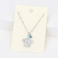 Patterned Turtle Pendant Necklace