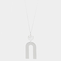 Freshwater Pearl Metal Arch Link Pendant Long Necklace