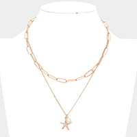 Starfish Freshwater Pearl Pendant Double Layered Necklace
