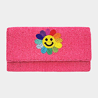 Smile Flower Accented Seed Beaded Clutch / Crossbody Bag
