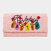 Happy EASTER Message Carrot Bunny Pointed Seed Beaded Clutch / Crossbody Bag