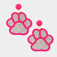Felt Back Seed Beaded Trimmed Bling Paw Dangle Earrings