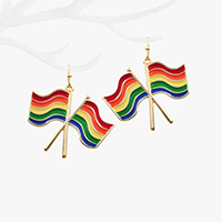 Enamel Metal Rainbow Flags Dangle Earrings