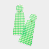 Gingham Check Patterned Resin Trapezoid Dangle Earrings