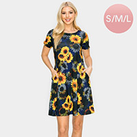 Sunflower Patterned A-Line Dress