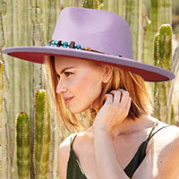 Boho Turquoise Wood Beaded Band Solid Panama Hat
