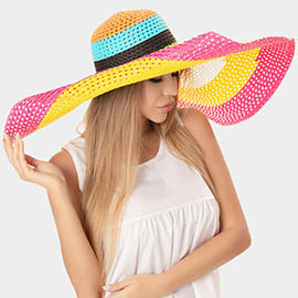 Color Block Cut Out Straw Sun Hat