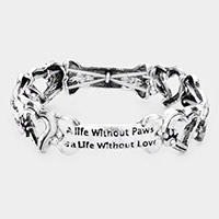Metal Dog Bone Heart Stone Embellished Paw Stretch Bracelet
