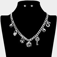 Heart Lock Clover Key No. 5 Pendant Station Necklace