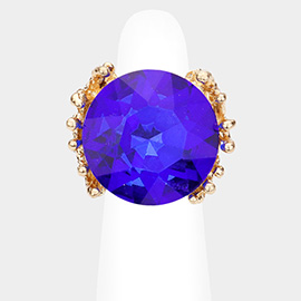 Metal Twig Detailed Round Stone Stretch Ring