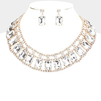 Emerald Cut Stone Accented Collar Evening Necklace