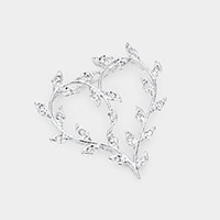 Rhinestone Embellished Leaf Cluster Open Metal Heart Pendant