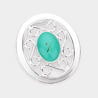 Turquoise Accented Metal Oval Pendant