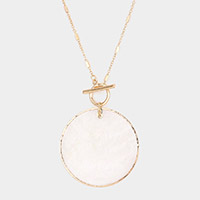 Mother of Pearl Round Pendant Toggle Necklace
