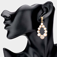 Rhinestone Embellished Dome Pointed Pearl Cluster Open Teardrop Dangle Earrings