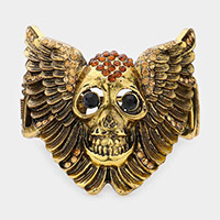 Stone Embellished Skull Wings Hinged Bracelet