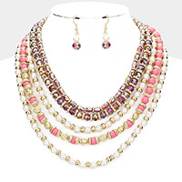 Pearl Beaded Multi Layered Bib Necklace
