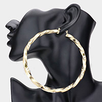 4 Inch Twisted Metal Hoop Pin Catch Earrings