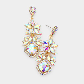 Floral Crystal Rhinestone Evening Drop Earrings