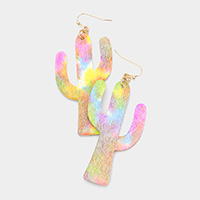 Ombre Genuine Leather Cactus Dangle Earrings