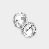 Oval Stone Accented Stud Evening Earrings