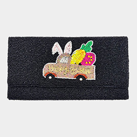 Happy Easter Message Carrot Bunny Car Seed Beaded Clutch / Crossbody Bag