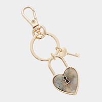 Semi Precious Heart Lock Keychain