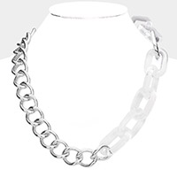 Lucite Open Oval Metal Chain Link Necklace
