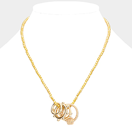 Geometric Open Metal Pendant Faceted Beaded Necklace