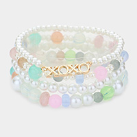 4PCS - XOXO Message Accented Pearl Beaded Stretch Bracelets