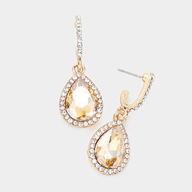 Rhinestone Trimmed Teardrop Stone Dangle Evening Earrings